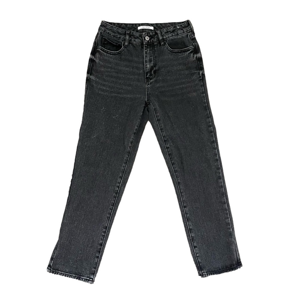 Pacsun Mom Denim Jeans 25 Dark Gray Straight Leg Whiskering Casual Pockets
